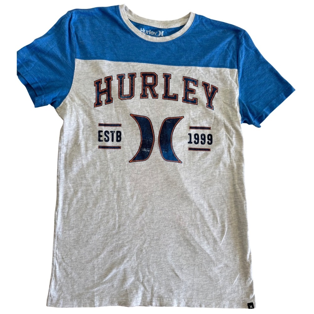 Hurley Mens Premium Fit Graphic T-Shirt Blue Gray Colorblock ESTB 1999 Medium